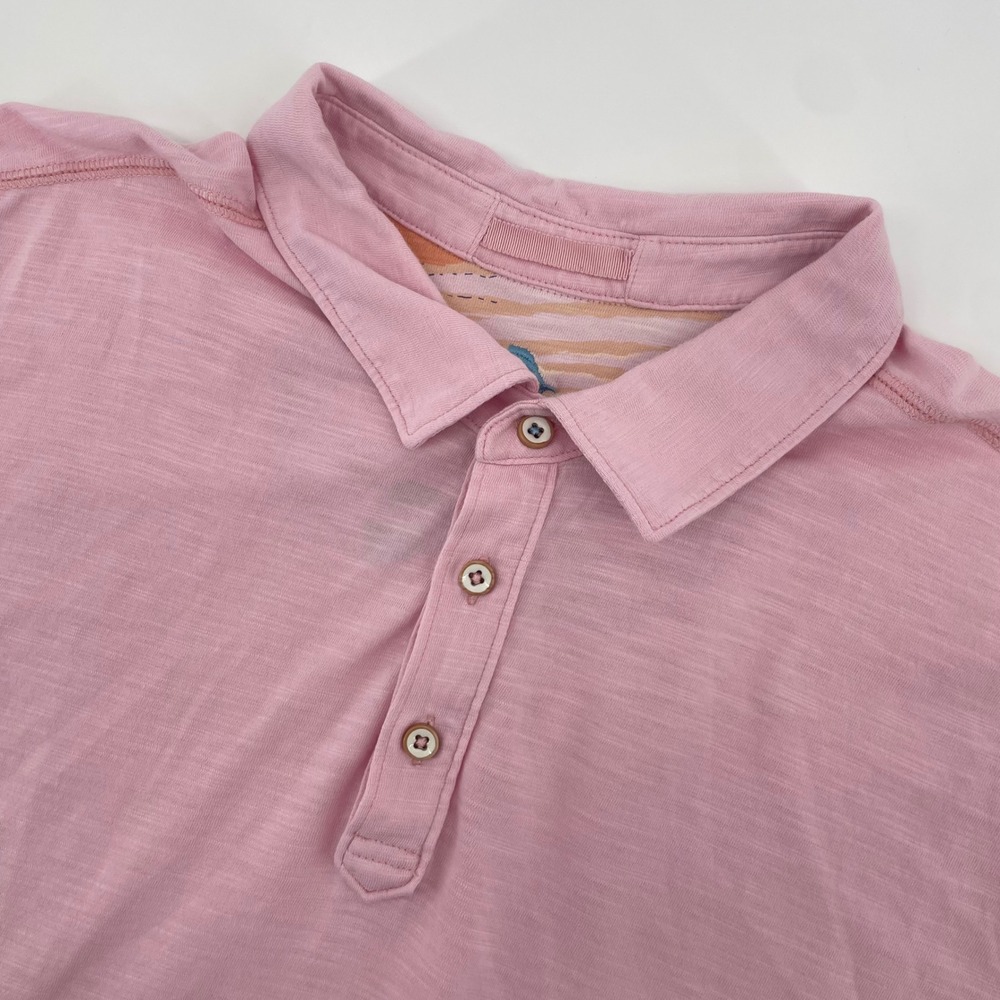 Tommy Bahama Polo Shirt Mens XL Pink Pima Cotton Slub Short Sleeve Resortwear